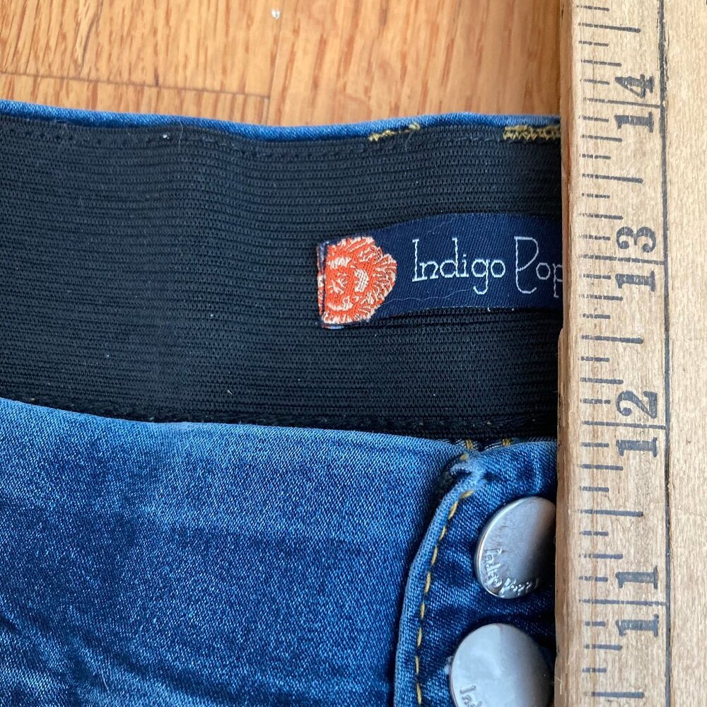 Indigo Poppy Cropped Wide Jeans High Waist Elastic Stretch Comfy and Fun, sz 14 - Picture 8 of 8